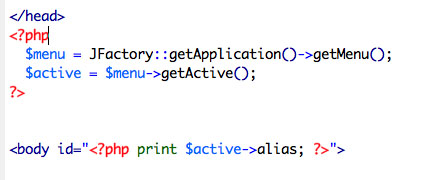 Setting body id tag in Joomla template
