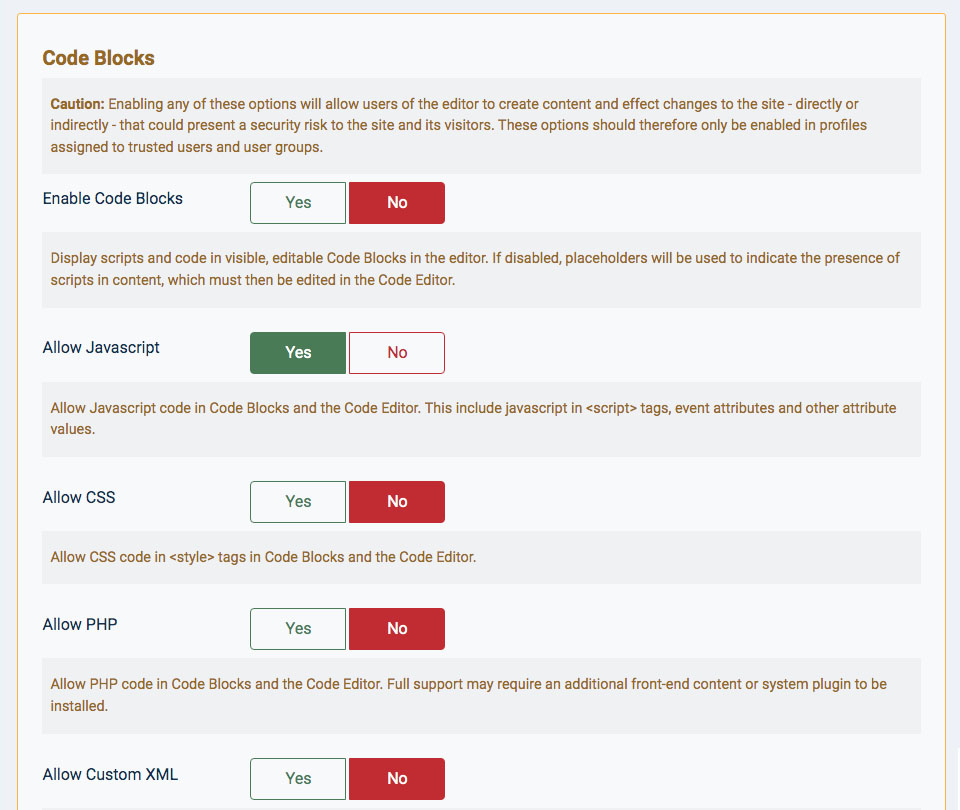 Allow Javascript option in JCE Editor