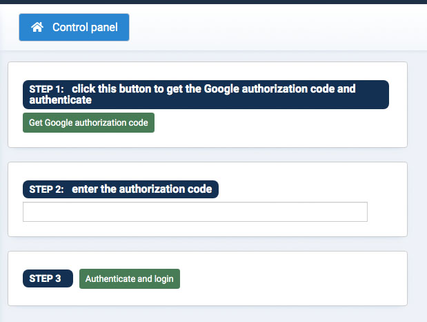 Authorisation code for Google Analytics